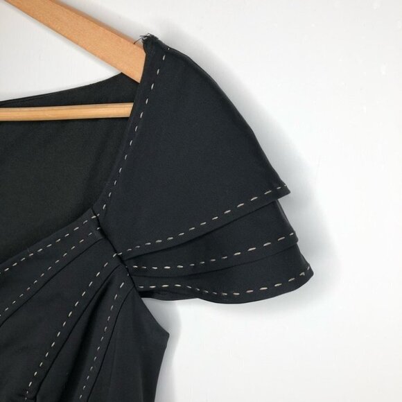 TADASHI Shoji Black Cap Sleeve Asymmetrical Neckline Stitch Detail Dress Size 10 - Picture 2 of 8